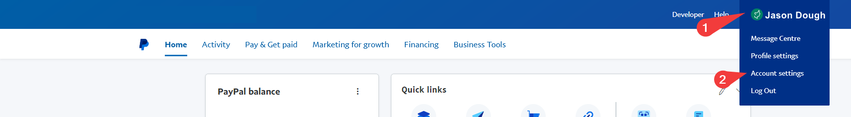 PayPal Account Settings button